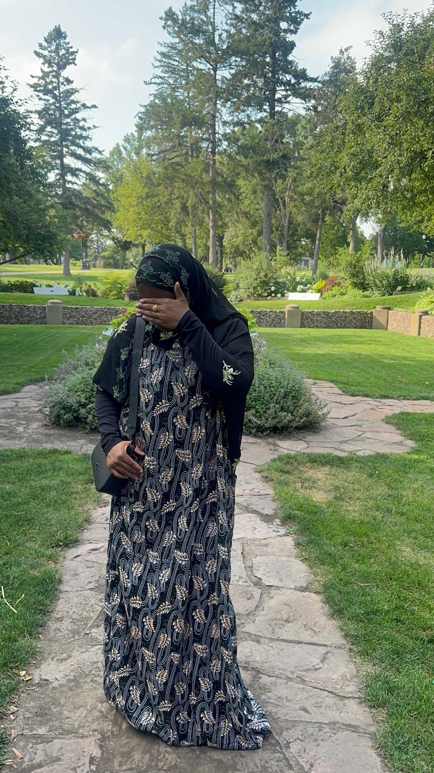 Black Floral Bati Dress Set with Matching Chiffon Hijab