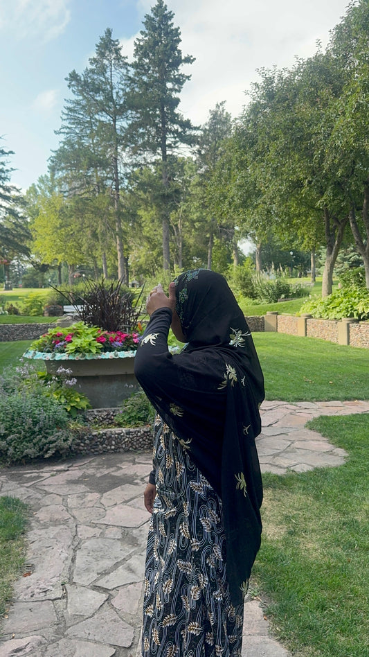 Black Floral Bati Dress Set with Matching Chiffon Hijab