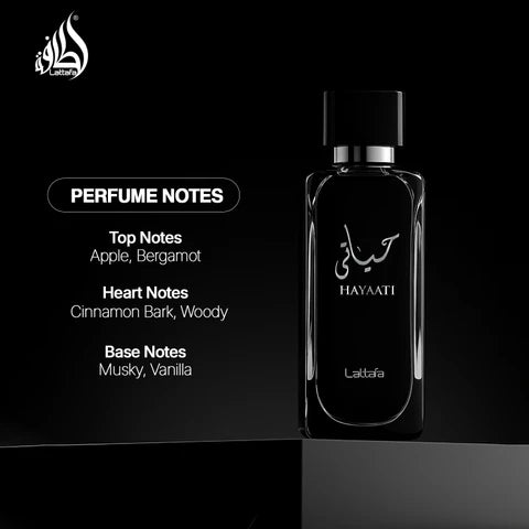 Hayaati Black by Lattafa Eau de Parfum 100ml – Fresh Fruity Woody Fragrance for Men