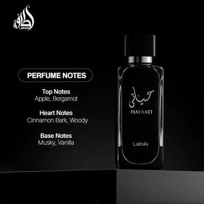 Hayaati Black by Lattafa Eau de Parfum 100ml – Fresh Fruity Woody Fragrance for Men