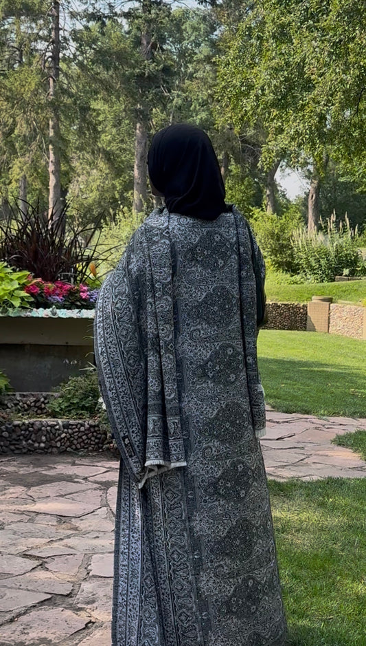 Grey Pashmina Abaya Set with Matching Hijab