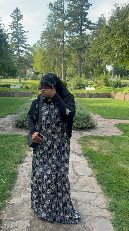 Black Floral Bati Dress Set with Matching Chiffon Hijab