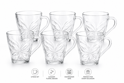 6-Piece Clear Glass Coffee & Tea Mug Set with Handle