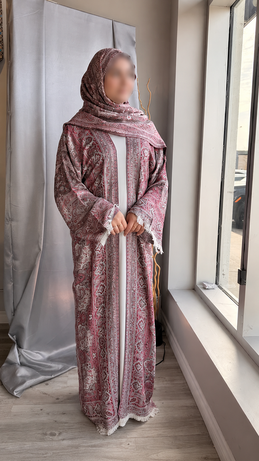 Elegant Paisley Pashmina Abaya Set with Matching Hijab